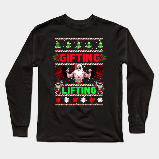 Christmas Santa Gifting Lifting Long Sleeve T-Shirt by AniTeeCreation